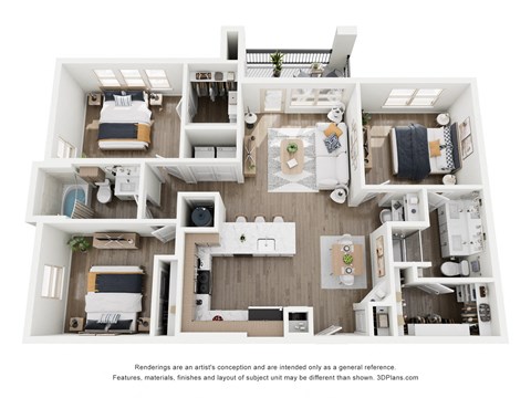 Floor plan for 3 beds, 2 baths, 1252 sqft